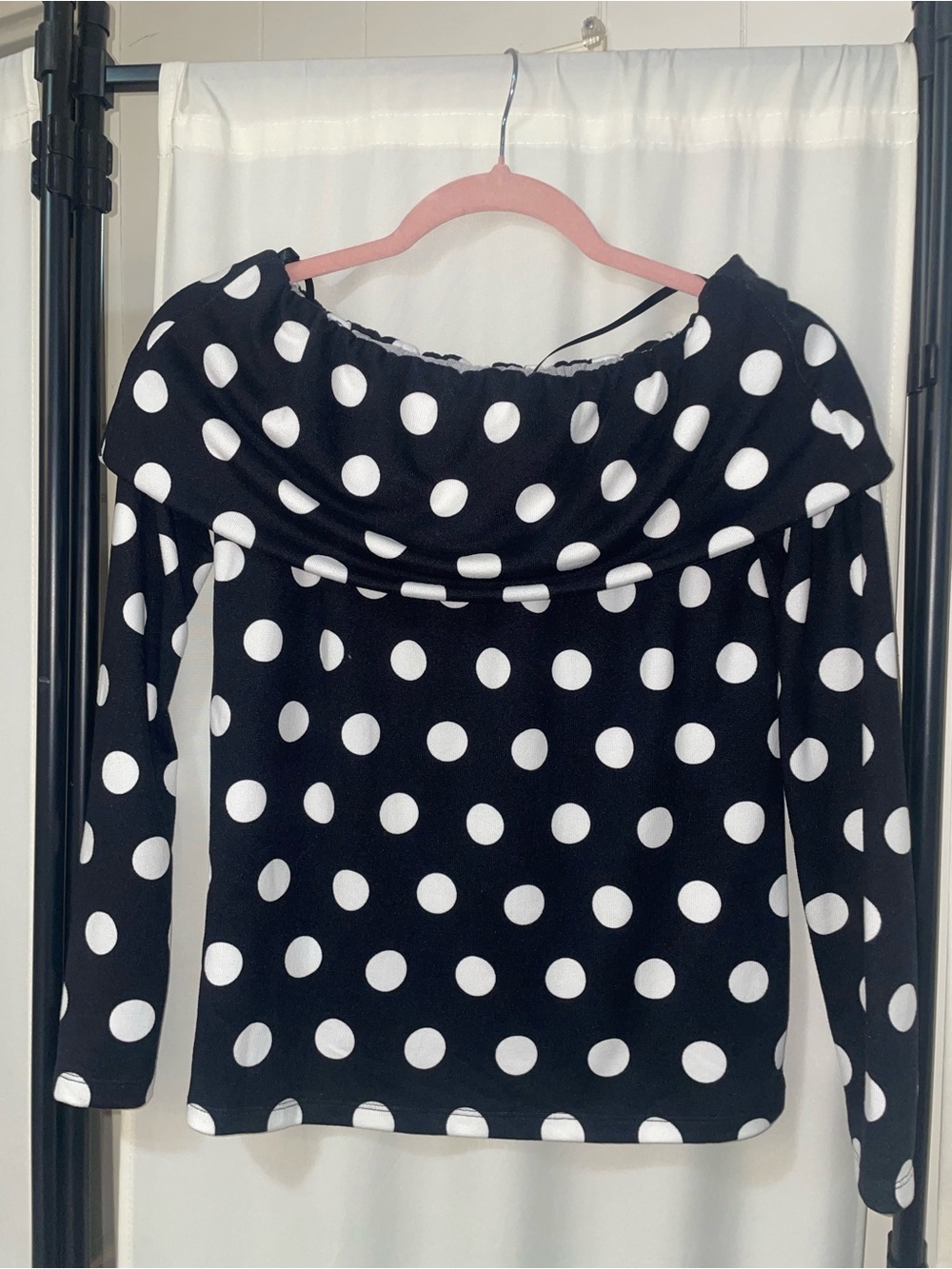 LOFT Black and White Polka Dot Off-Shoulder Top